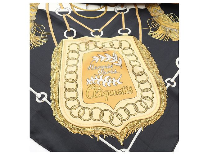 Hermès Foulard di seta Hermes Carre 90 Cliquetis Nero Bianco Giallo - vista 6