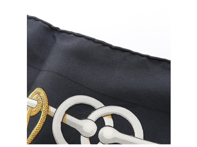 Hermès Foulard di seta Hermes Carre 90 Cliquetis Nero Bianco Giallo - vista 7