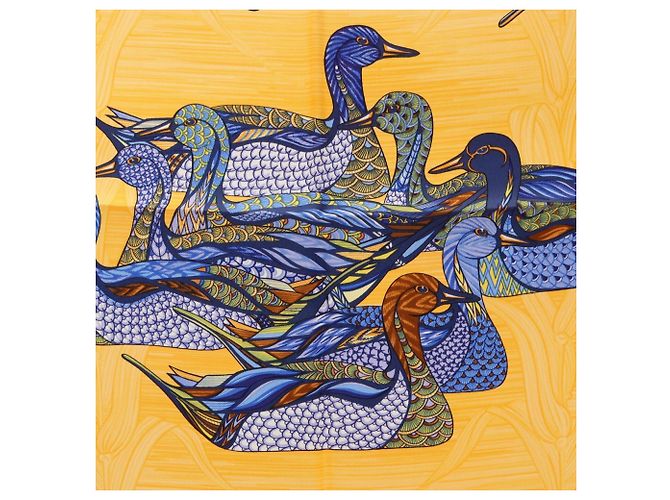 Hermès Foulard Hermes Carre 90 La Mare aux Canards Blu Arancione - vista 4
