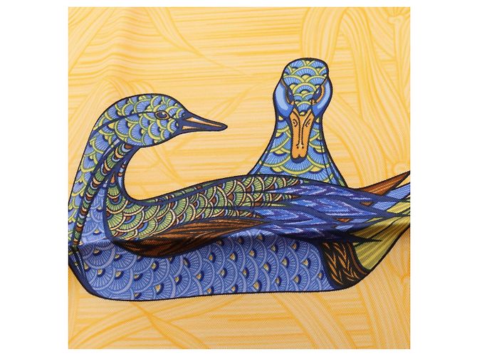 Hermès Foulard Hermes Carre 90 La Mare aux Canards Blu Arancione - vista 6