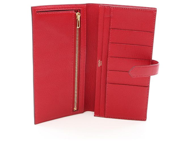 Hermès Hermes Bearn Soufflé Bi-fold Long Wallet Red - view 3