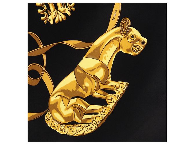 Hermès Hermes Carre 90 Les Cavaliers D'Or Schal Schwarz Gelb - Ansicht 6