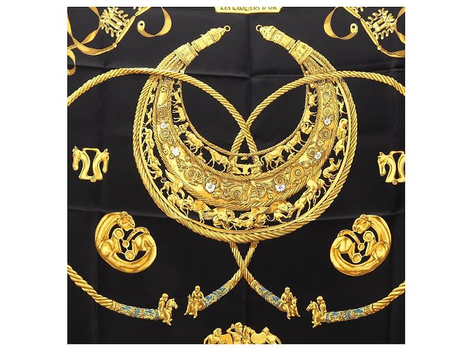 Hermès Hermes Carre 90 Les Cavaliers D'Or Schal Schwarz Gelb - Ansicht 7