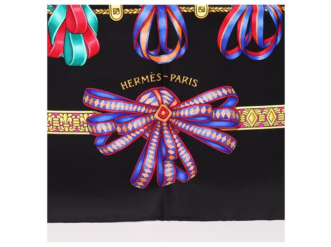 Hermès Foulard Hermes Carre 90 Les Rubans du Cheval Nero Multicolore - vista 4
