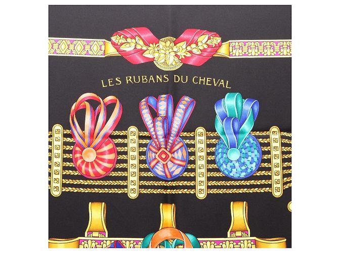 Hermès Foulard Hermes Carre 90 Les Rubans du Cheval Nero Multicolore - vista 5