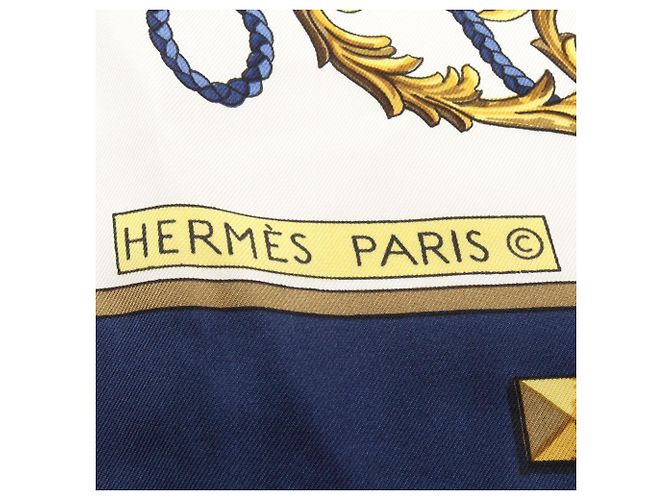 Hermès Hermes Carre 90 Les Cles Seidentuch Weiß Gelb Marineblau - Ansicht 2