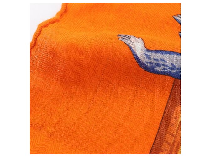 Hermès Hermes Carre Geant 140 TENDRESSE FELINE Schal Mehrfarben Beige Orange - Ansicht 5
