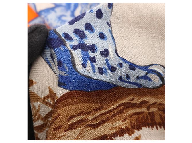 Hermès Hermes Carre Geant 140 TENDRESSE FELINE Schal Mehrfarben Beige Orange - Ansicht 6