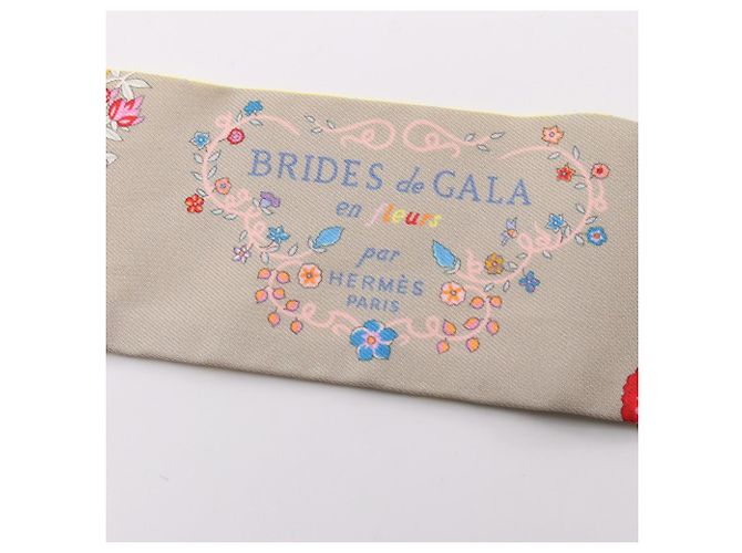 Hermès Hermes Twilly Brides de Gala en Fleurs Seidentuch Braun Mehrfarben Gelb - Ansicht 6