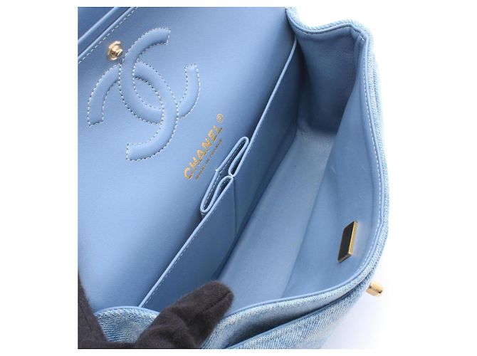 Borsa Chanel Matelassé Double Flap in denim Blu - vista 3