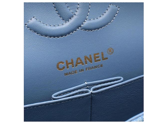 Borsa Chanel Matelassé Double Flap in denim Blu - vista 4