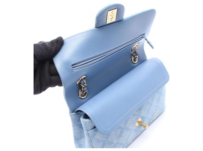 Borsa Chanel Matelassé Double Flap in denim Blu - vista 7