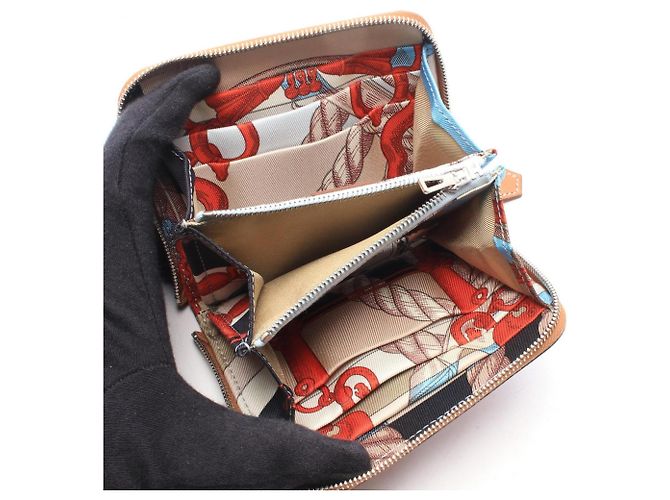 Hermès Cartera redonda de seda Hermes Azap Compact Castaño - vista 3