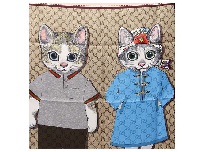 Gucci x Yuko Higuchi Seidentuch mit GG-Muster Pink Mehrfarben Beige - Ansicht 5