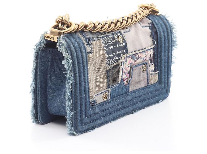 Chanel Boy Small Patchwork Schultertasche Blau Mehrfarben Roh - Ansicht 2