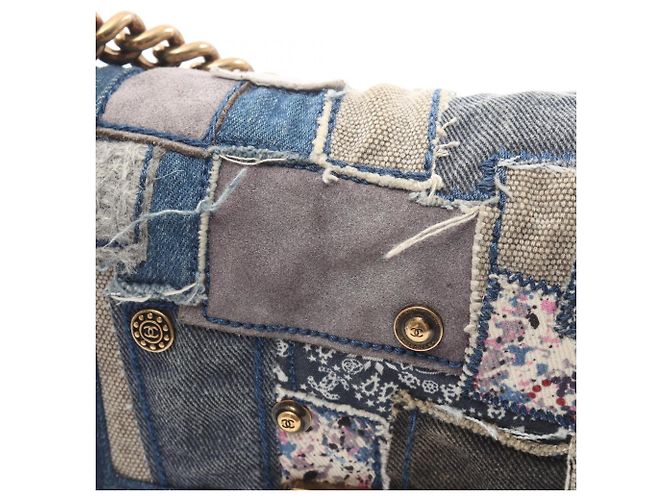 Chanel Boy Small Patchwork Schultertasche Blau Mehrfarben Roh - Ansicht 6
