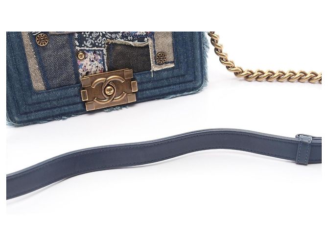 Chanel Boy Small Patchwork Schultertasche Blau Mehrfarben Roh - Ansicht 9