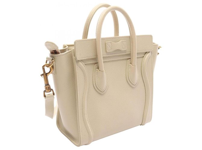 Céline Borsa Celine Luggage Nano Shopper in pelle avorio Crudo - vista 2