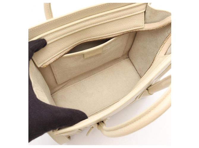 Céline Borsa Celine Luggage Nano Shopper in pelle avorio Crudo - vista 3