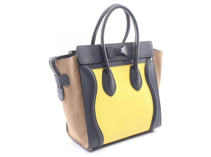 Céline Borsa Tote Celine Luggage Micro Shopper Beige Giallo Blu navy - vista 2