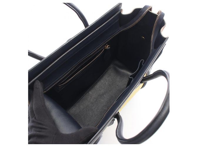 Céline Borsa Tote Celine Luggage Micro Shopper Beige Giallo Blu navy - vista 3