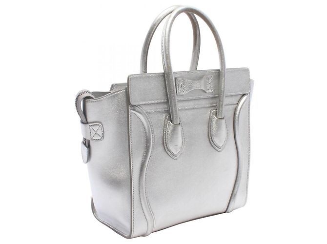 Céline Borsa a mano Celine Luggage Micro Shopper Argento - vista 2