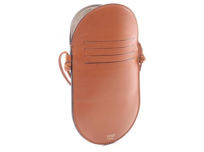 Borsa a tracolla porta-cellulare Fendi in pelle e camoscio marrone - vista 2