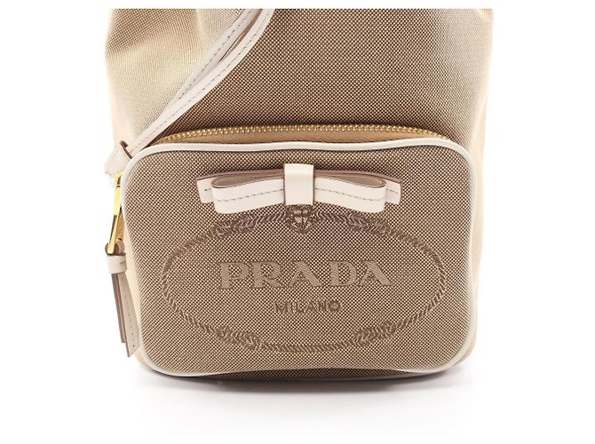 Borsa a mano 2-Way Prada LOGO JACQUARD Marrone Bianco Beige - vista 9