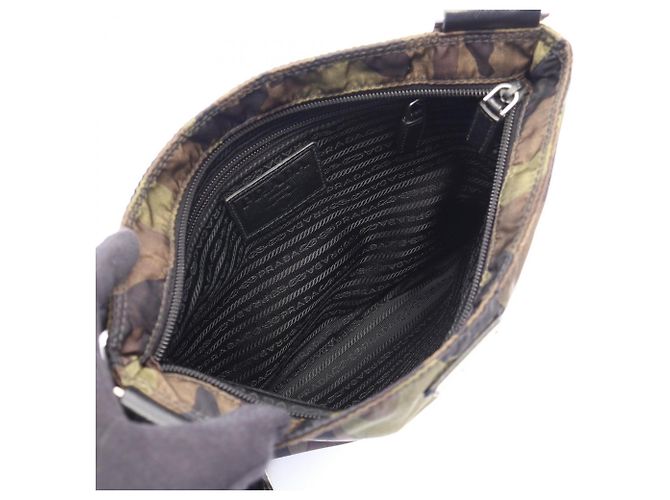 Saffiano Prada TESSUTO CAMOUFL Schultertasche Braun Schwarz Khaki - Ansicht 3