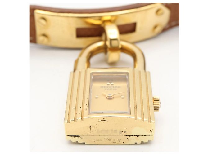 Hermès Kelly Uhr Goldplattiert Leder - Ansicht 12