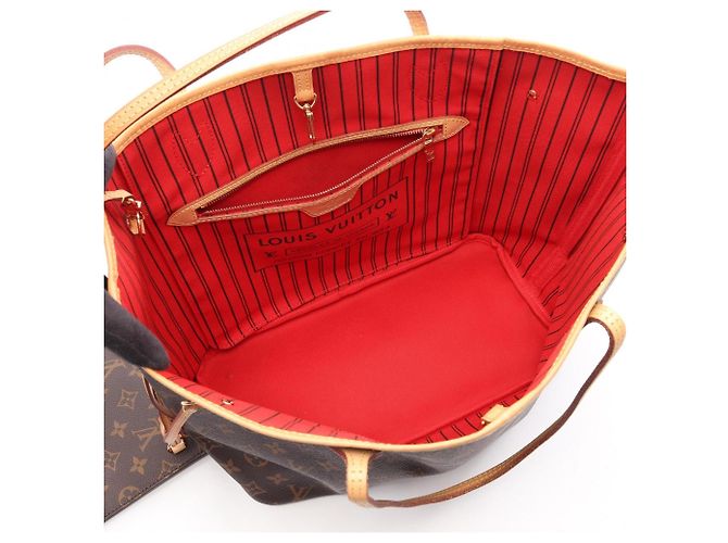 Borsa Tote Louis Vuitton Neverfull MM Marrone Fuschia - vista 3