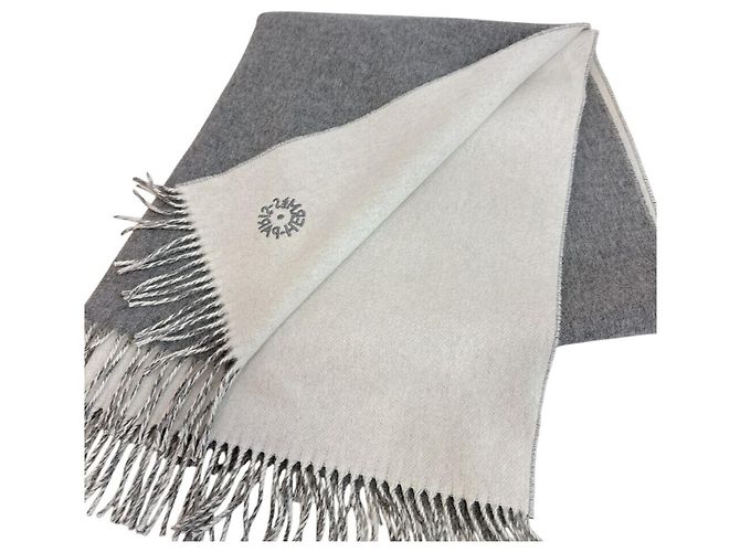 Stola in cashmere double-face Hermès Marrone Bianco - vista 3