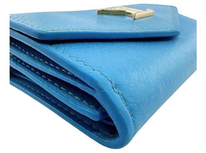 Louis Vuitton M81157 Portefeuille Lock Mini Taurillon Tri-fold Wallet Blu - vista 5