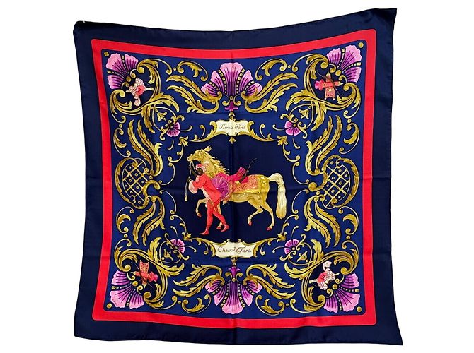 Hermès Foulard Hermes Carre 90 Turkish Horse Blu navy - vista 2