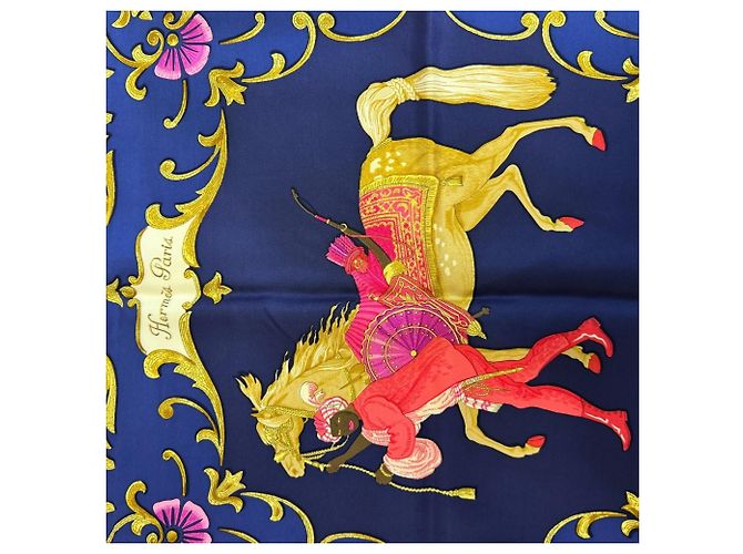 Hermès Foulard Hermes Carre 90 Turkish Horse Blu navy - vista 5