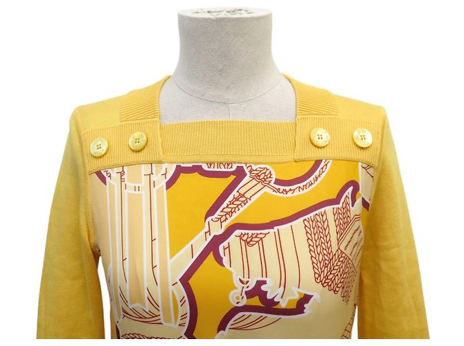 Hermès NEUER HERMES TATERSALES ZIGZAG PULLOVER GR. 34 XS TWILL SEIDE MIMOSENGELB - Ansicht 2