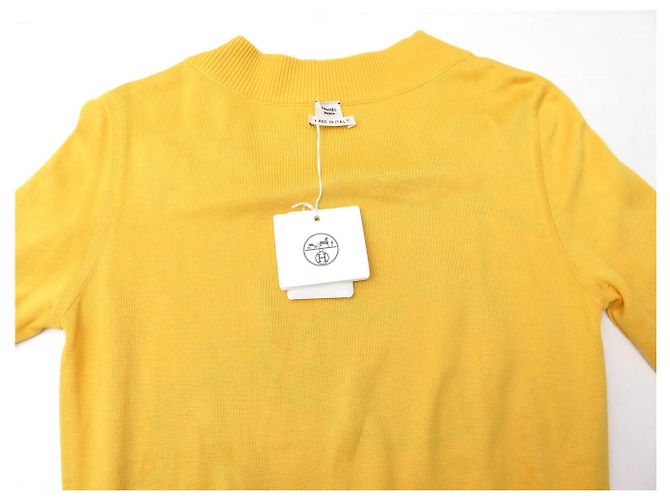Hermès NEUER HERMES TATERSALES ZIGZAG PULLOVER GR. 34 XS TWILL SEIDE MIMOSENGELB - Ansicht 4