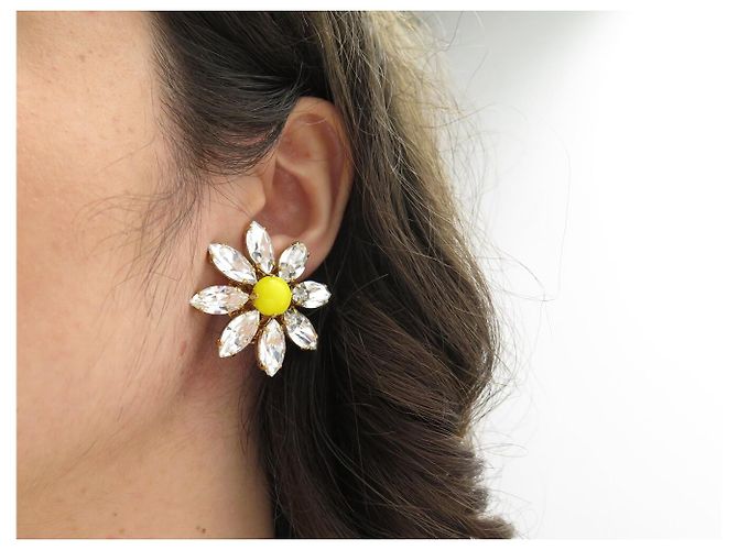 NEU DOLCE & GABBANA DAISY KRISTALLBLUMEN HALSKETTE + OHRRINGE Golden - Ansicht 15