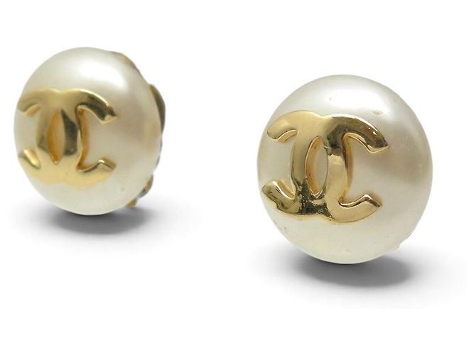 ORECCHINI VINTAGE CHANEL A POMPOLLO PERLE LOGO CC CASTELLANE 1989 EARRINGS D'oro - vista 2