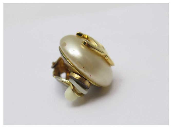ORECCHINI VINTAGE CHANEL A POMPOLLO PERLE LOGO CC CASTELLANE 1989 EARRINGS D'oro - vista 8