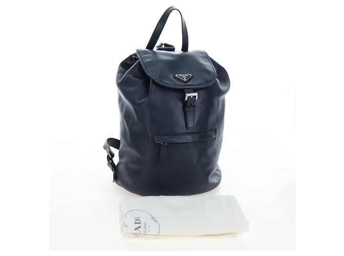 PRADA Backpack Leather Navy Silver - view 12