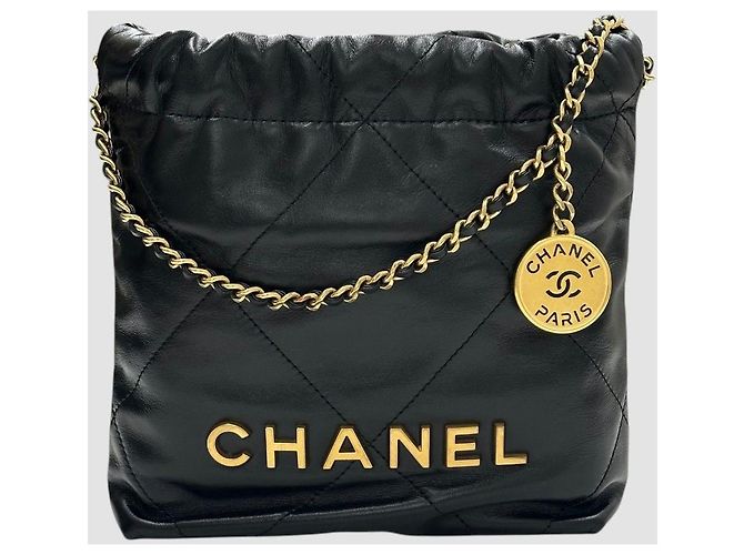 Chanel Mini Bag 22 Nero in Pelle di Vitello - vista 2