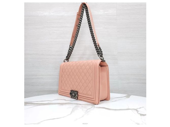 Chanel Borsa Medium Flap in pelle d'agnello Rosa Argento - vista 2