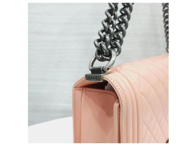 Chanel Borsa Medium Flap in pelle d'agnello Rosa Argento - vista 4