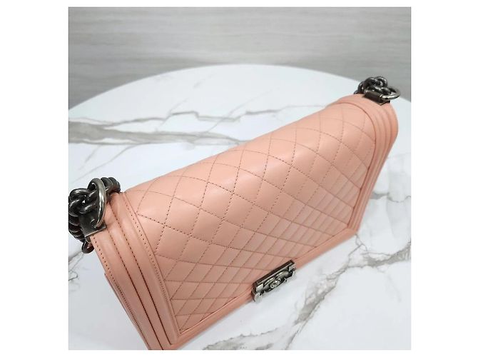 Chanel Borsa Medium Flap in pelle d'agnello Rosa Argento - vista 5