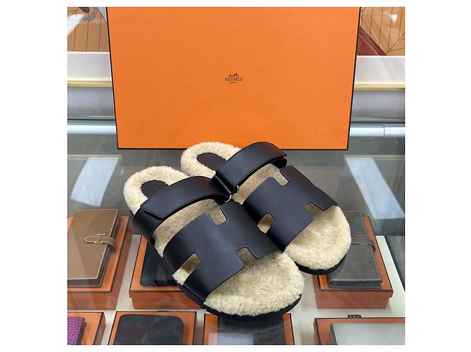 Hermès Sandali in shearling Nero - vista 3