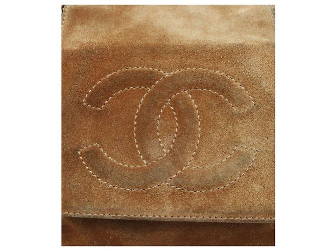 Chanel Borsa a tracolla a fisarmonica con catena in camoscio marrone - vista 10