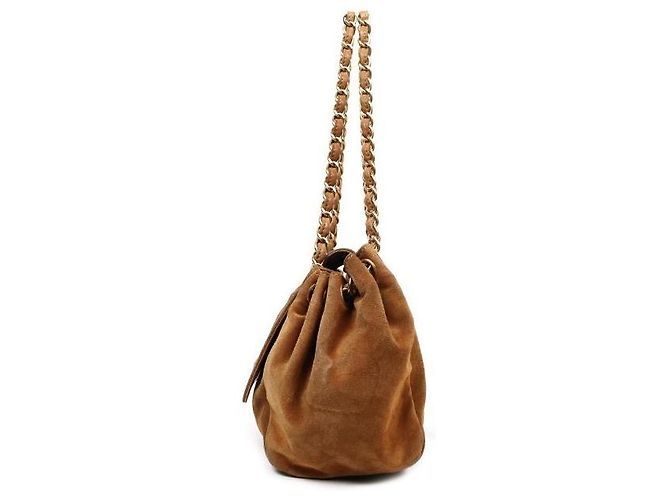 Chanel Borsa a tracolla a fisarmonica con catena in camoscio marrone - vista 2
