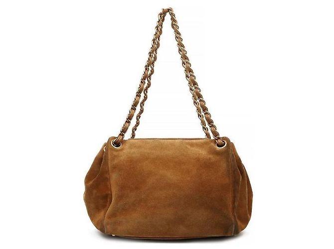 Chanel Borsa a tracolla a fisarmonica con catena in camoscio marrone - vista 3