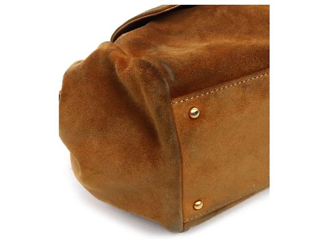 Chanel Borsa a tracolla a fisarmonica con catena in camoscio marrone - vista 5